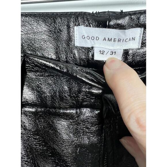 Good American Women’s 12/42 Good Classic Textured Vinyl Pants Black Faux Leather - Picture 3 of 9